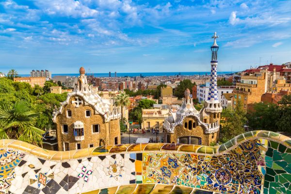 Park Guell by architect Gaudi in a summer day  in Barcelona, Spain.