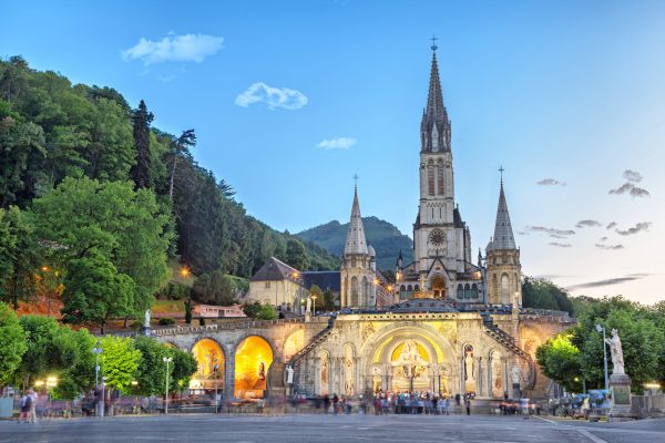 Rosary Basilica in the evening in Lourdes Rosary Basilica in the evening, Lourdes, Hautes-Pyrenees, France