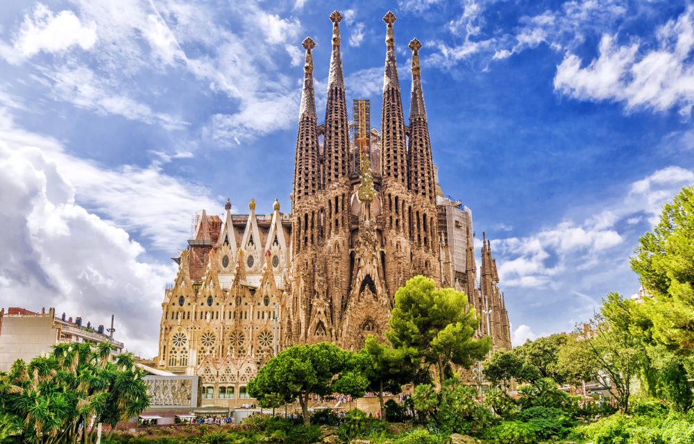 BARCELONA, SPAIN - SEPTEMBER 15,2015 :  Sagrada Familia  in  Barcelona. Sagrada  - the most known the buildings created by Antoni Gaudi.